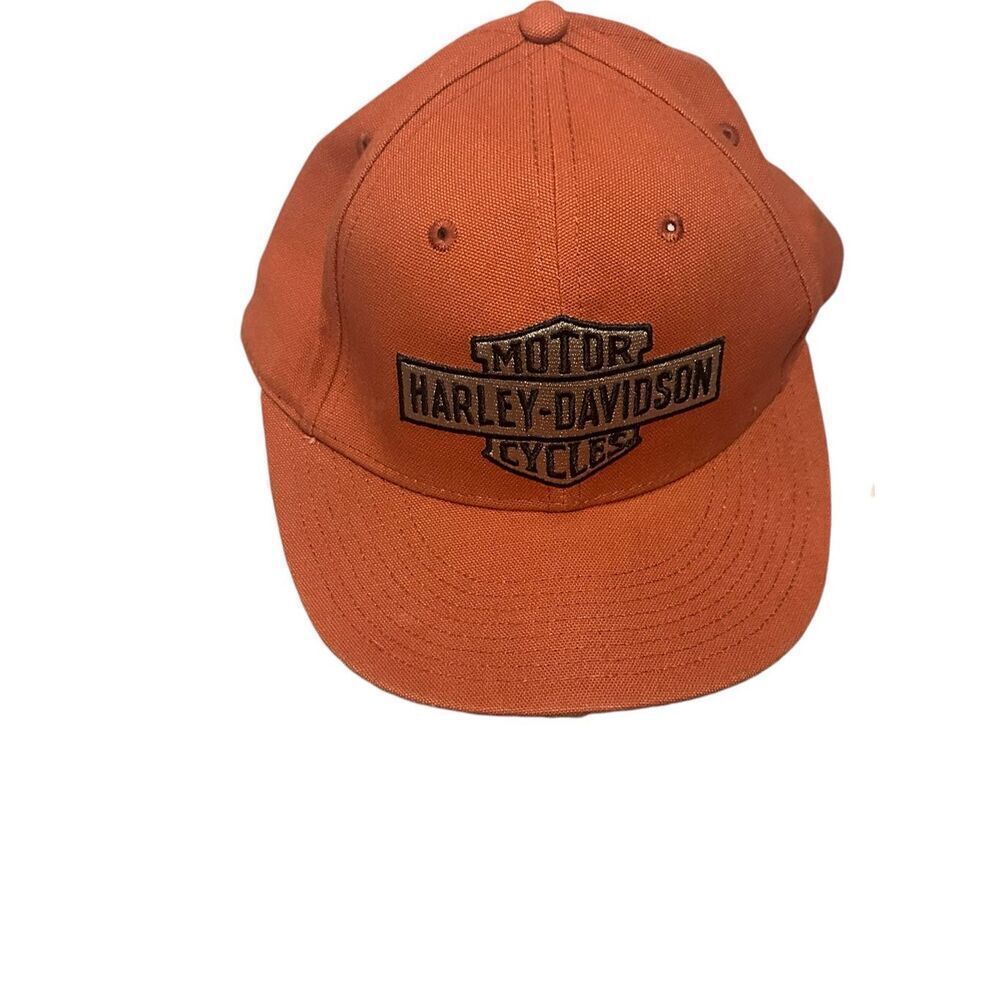 Very Nice Preowned Vintage Harley Davidson Orange Logo Cap Hat Cotton Adjustable
